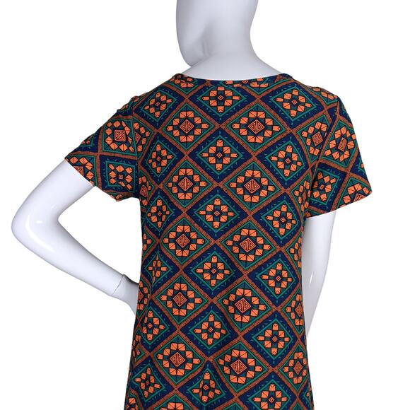 LulaRoe Carly Dress Size XS Green and Orange High Low Short Sleeve Stretchy - Picture 6 of 7